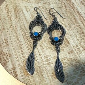 925 silver turquoise feather earrings